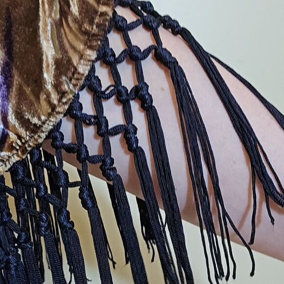 Cotton Club Velvet Burnout Top Size 12 Whimsigoth Maximalism Sheer Artsy Tassel - Picture 5 of 15